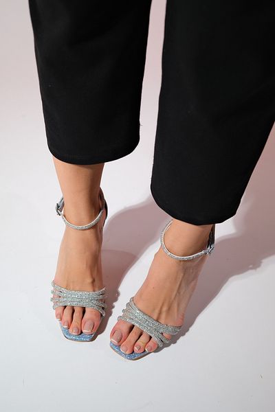 LuviShoes Pantofi rochii de seară pentru femei cu toc subțire MONICA Blue Glittered Stone