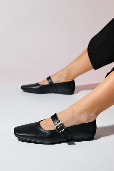 LuviShoes BLUFF Black Skin Blunt Toe dámské balerínky