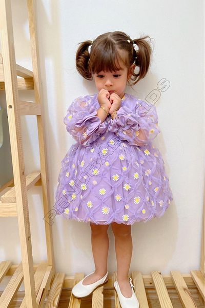 penu baby kids Lilac Daisy Detailed Long Sleeve Baby Girl Dress