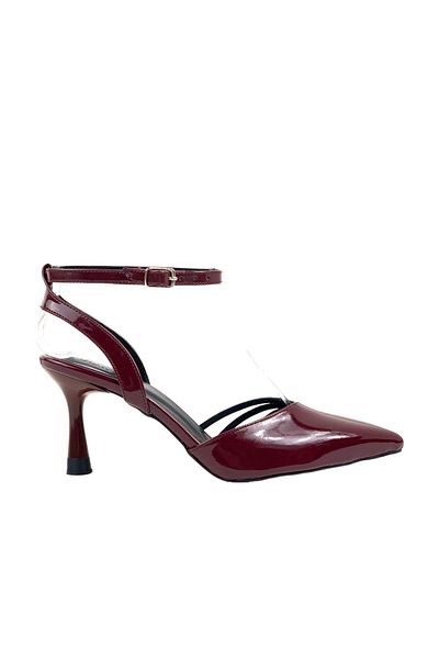 bescobel Women's Uyhan Claret Red Pointed Toe 3 Stripes Stone Detailed Evening Dress Shoes 7.5 cm 702