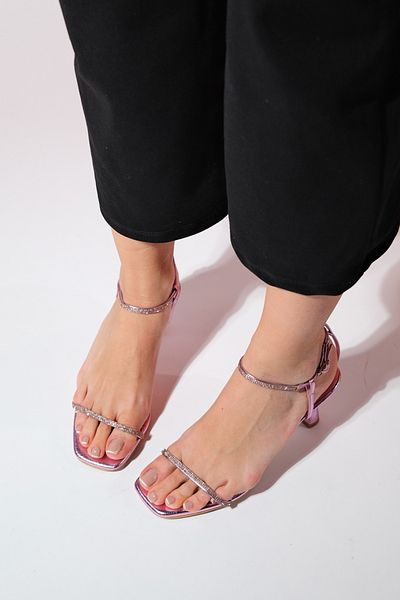 LuviShoes BLOEME Pink Stoned Women's Single Band Thin Heeled Evening Dress Shoes