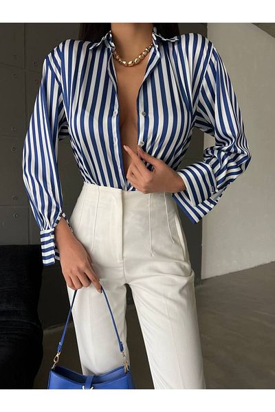 LB Laluna Butik Cămașă din satin cu dungi pentru damă