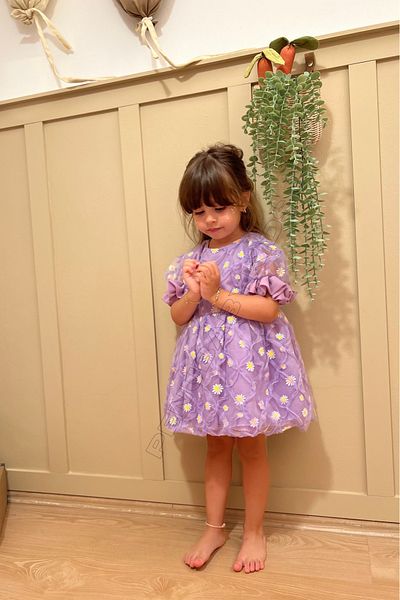penu baby kids Lilac Daisy Detailed Short Sleeve Baby Girl Dress