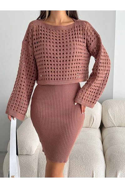 Lady MORE Tricotaj Set rochie pulover perforat