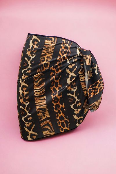 pistore Rochie de plajă pentru femei, neagră, groasă, cu imprimeu leopard, scurtă, din satin, sezon nou