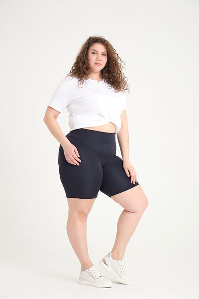 BANEGA Curve Women's Large Size High Waist Recovery Knitted Biker Shorts Short Navy Tights