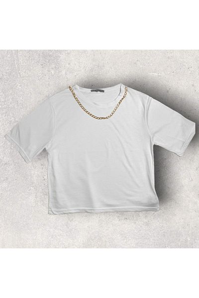 Sublime Butik Tricou Crop alb cu colier