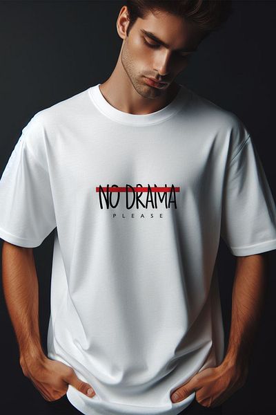 Vordevia No Drama Please Printed Λευκό Oversize Tshirt με λαιμόκοψη
