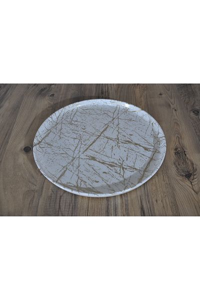 Freya YANPA TICARET FREYA 32 CM MELAMIN ROUND TRAY CREAM GOLD TRAY