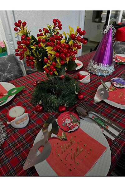 Sofrabezidiyari Piti Kareli Masa Örtüsü, Sofra Bezi, Piknik Örtüsü Yılbaşı Desenli Pamuk