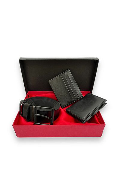 Ospina Men's Black 3 Piece Set - Wallet, Belt and Card Holder