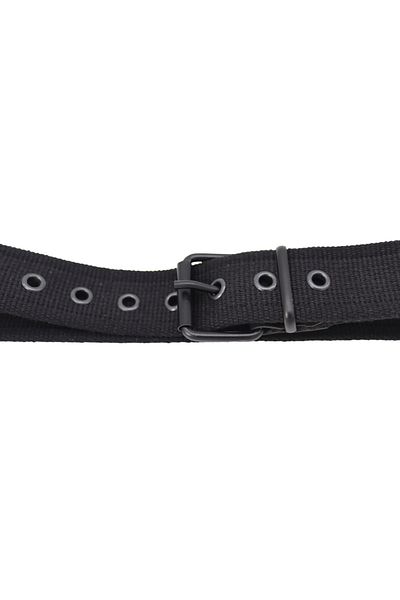 Anatolia Black Column Leather Detailed Jeans Canvas Pants Belt with Black Buckle