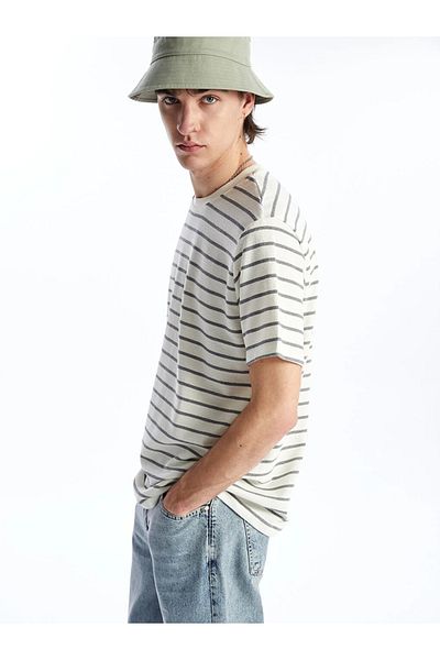 LC Waikiki LCW Casual Crew Neck Short Sleeve Striped Combed Cotton Men's T-Shirt