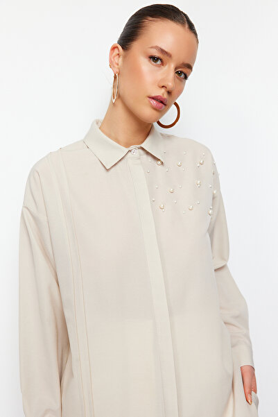 Trendyol Modest Stone Pearl részletes pamut szőtt ing TCTSS24TG00032