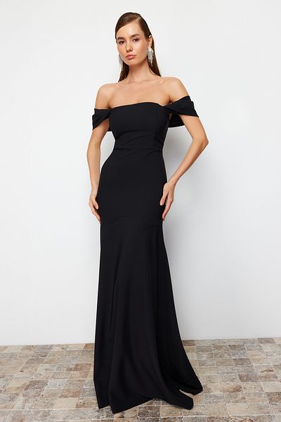 Trendyol Collection Czarna tkana stylowa suknia wieczorowa i sukienka na bal maturalny Tprss24Ae00060