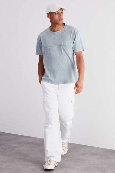 Trendyol Collection Μπλε Oversize Vintage βαμβακερό μπλουζάκι τσέπης - TMNSS24TS00045