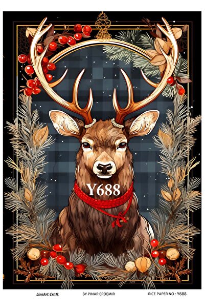 LİNEART Y688 Yeniyıl, Geyik Desenli Pirinç Dekopaj 30x42