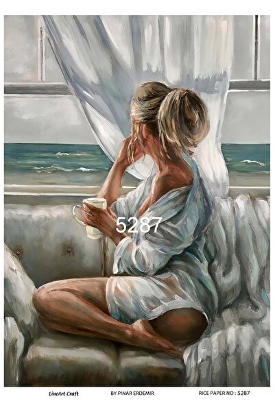 LİNEART 5287 Sahilde Oturan Kadın Pirinç Dekopaj 30x42