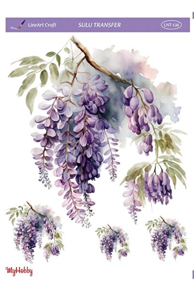 LİNEART Mor Salkım Çiçek Desenli Sulu Transfer LNT-136 25x35