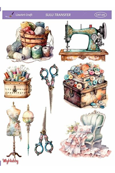 LİNEART LineArt Dikiş Temalı Desenli Sulu Transfer LNT-195 25x35