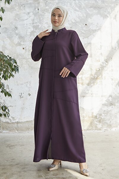 InStyle İvory Biye Desen Ferace - Mürdüm