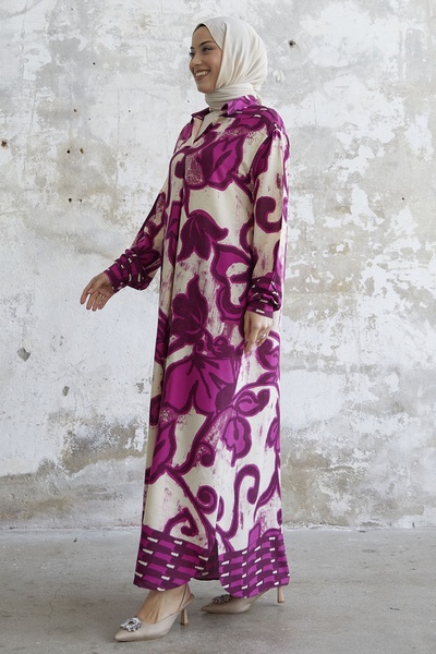 InStyle Rochie din viscoza cu model cu guler camasa - fucsia