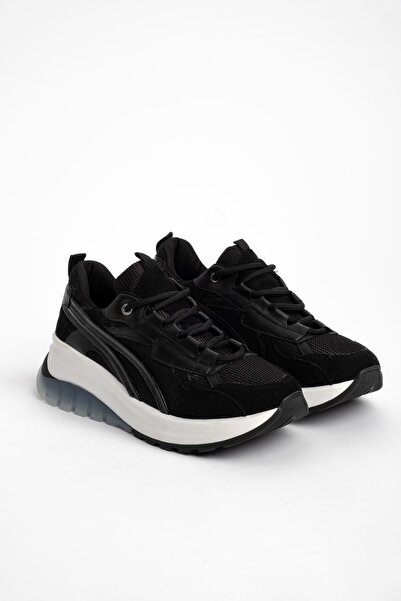 Lal Shoes & Bags Balex Kadın Yüksek Taban Bağcıklı Spor Ayakkabı-siyah