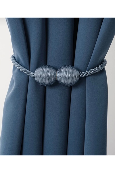 Aftor Tekstil Mıknatıslı İp Sarım Mavi Renk Perde Tokası- Perde Toplayıcı- Pe...