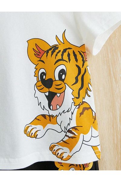 ENSE Summer Printed Shorts-T-Shirt Children's Sets//Buy One Size Larger// Beyazzzzzz