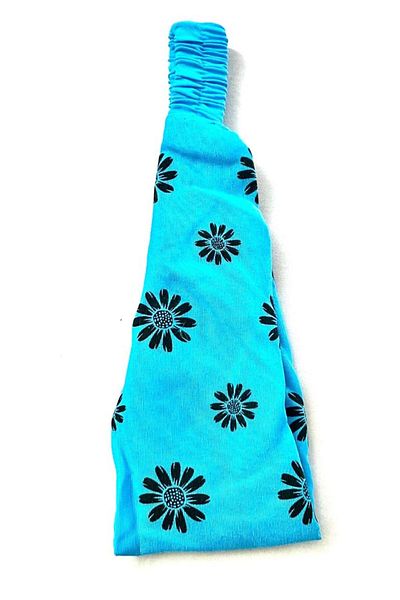BERG -Albastru - Bandana de par eleganta cu imprimeu floral negru, Bandana parașuta