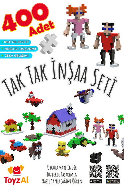Toyzal Zeka Gelişimi Destekleyici Çocuklar İçin Eğlenceli 400 Adet 12 Renk Yaratıcı İnşaat Blok Seti