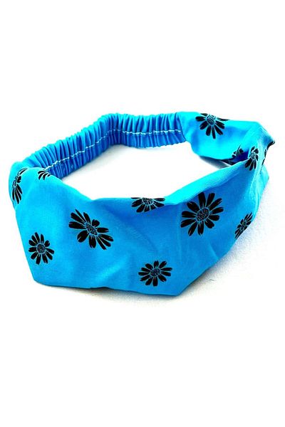 BERG -Albastru - Bandana de par eleganta cu imprimeu floral negru, Bandana parașuta