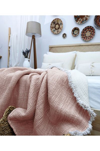 destinyhometex Pink 6 Layer Muslin Single 170x230 Quilt/1 Piece 50x70cm Pillow Case 6 Layer Multi Muslin