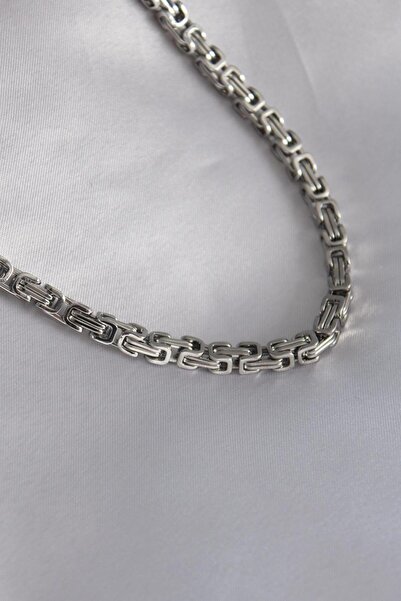 Çelik قلادة فضية اللون للرجال موديل سلسلة الملك