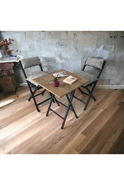 Modern Style Home Balkon Bahçe Mutfak 3'lü Bistro Set Katlanır 2 Sandalye 1 Masa Açık Gri