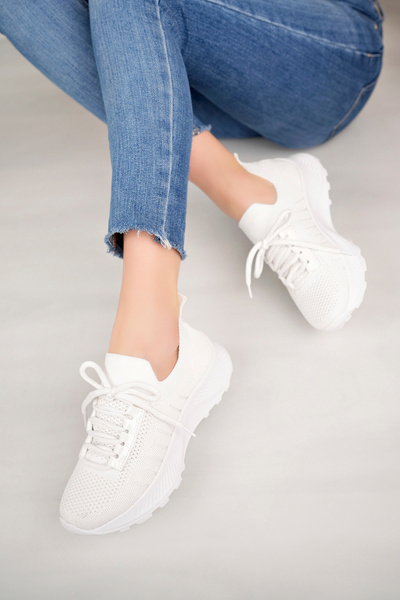 Nexs Kadın Bağcıklı Triko Beyaz Spor Ayakkabı