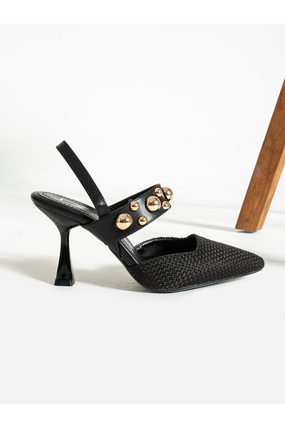 Alemdar Shoes Pantofi de damă cu toc de paie negru MELA