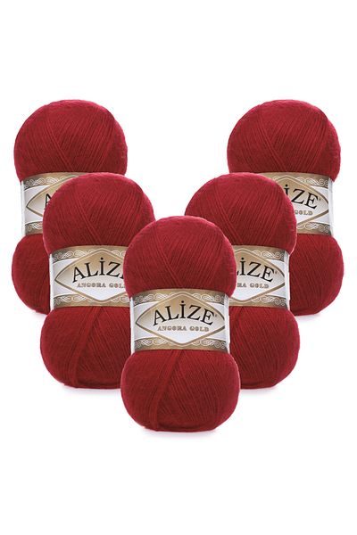 Alize Angora Gold 5'li 106 fire de tricotat manual roșu închis