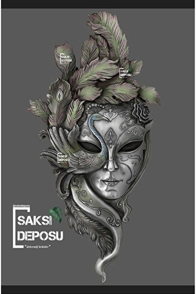 saksı deposu Vendeki Maske Heykeli Tavus Kuşlu Duvar Maskesi 50cm x 25cm