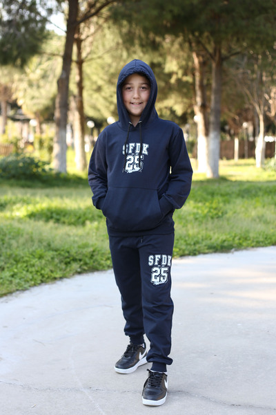 cm buseyiz Sfdk 25 σετ αγορίστικη φόρμα με κουκούλα και τσέπες καγκουρό, ελαστική μέση