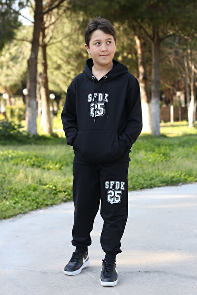 cm buseyiz بدلة رياضية للأولاد Sfdk 25 بغطاء للرأس وجيب الكنغر وخصر مطاطي