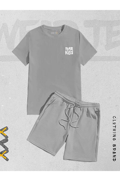 WEARTEX New Season 2-Piece Fear Kills Printed Shorts T-shirt Set Unisex