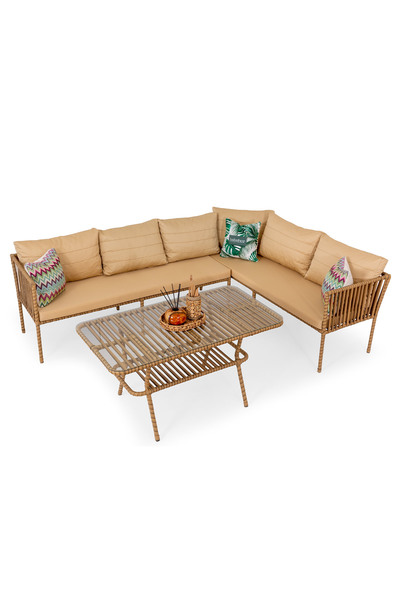 Eymense Hilda Alüminyum Bahçe Grubu Köşe Takımı Sütlü Kahve