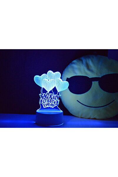 Ny Store Beauty RGB Işıklı Happy Birthday Yazılı Pleksi 3D Gece Lambası