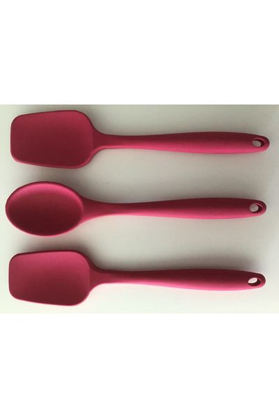 PİNK ROSE Bybirgül Large Size Red Fireproof Non-Stick Silicone Spoon Spatula Set