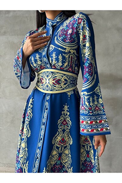 WellWay أزرار قماش أطلس مفصلة (يشمل الحزام) - أزرق-23183