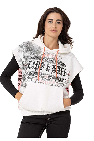 Cipo & Baxx WT374  Kadın T-Shirt Sıfır Kol Hoodie