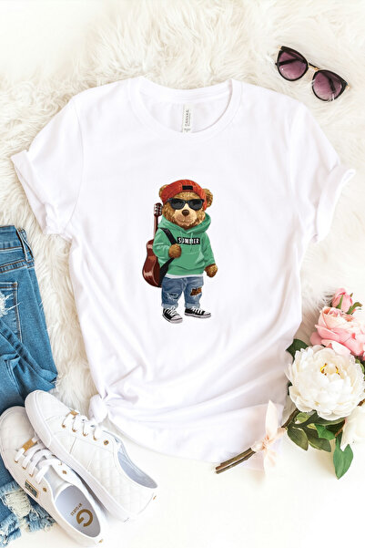 AEMİ تي شيرت مطبوع عليه دب تيدي للجنسين مقاس كبير 100% قطن