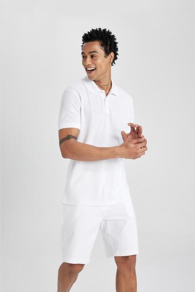 DeFacto Біла бавовняна сорочка поло з коротким рукавом, вузький крой, V2910az24sp