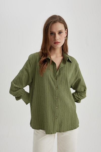 DeFacto Oversize Wide Fit Crinkle Fabric Long Sleeve Shirt C0053Ax24Sp